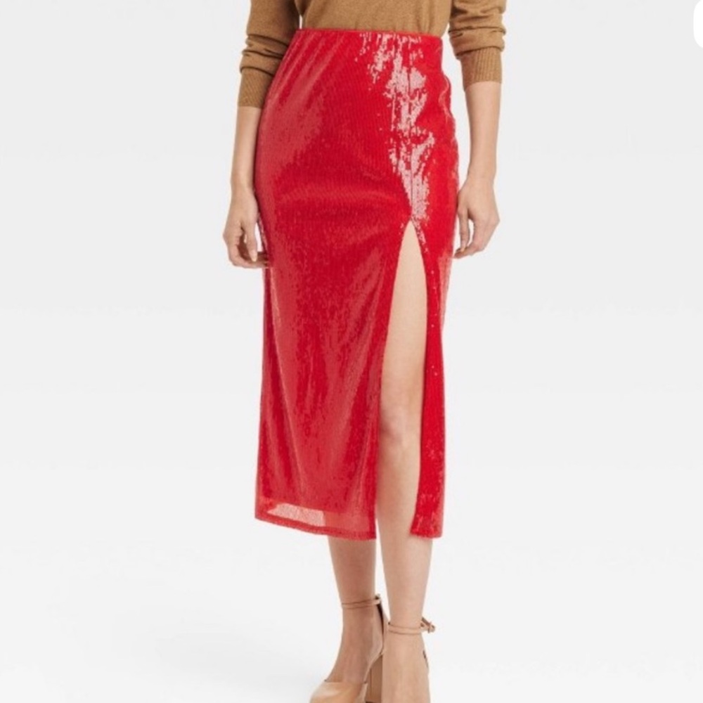 Target Red Sequin Midi Skirt